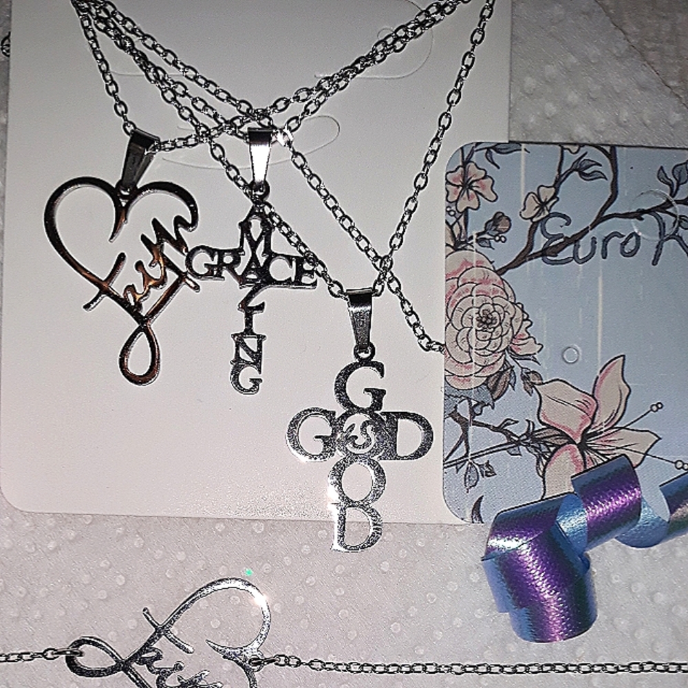 Cross Necklace Silver‎ Pendant (1 ) Faith or Grace, Pendant 18-22’chain NEW - Picture 9 of 10